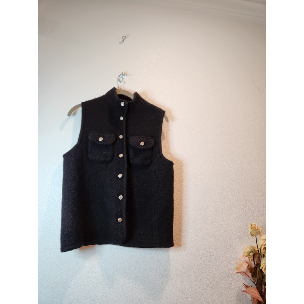 Charter Club 100%‎ Wool Black Vest L Sleeveless Button Front Pockets Classic